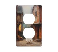 Cubierta decorativa para interruptor de luz con diseño de tres lindos fantasmas en la ciudad vieja de la calle, placa de pared para cocina, baño, tamaño 7 x 11,4 cm