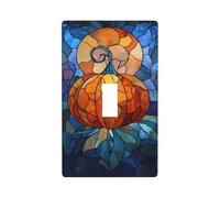 Cubierta decorativa para interruptor de luz de luna llena de calabaza de vidrieras, 1 interruptor, placa de pared para cocina, granja, dormitorio, baño, decoración artística