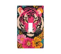 Cubierta decorativa para interruptor de luz de tigre rosa con flores, 1 interruptor, placa de pared para cocina, granja, dormitorio, baño, decoración artística