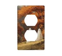 Cubierta decorativa para interruptor de luz, diseño de árboles de arce con fantasmas blancos y valle de arce, 1 banda, para cocina, baño, tamaño 7 x 11,4 cm