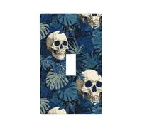 Cubierta decorativa para interruptor de luz, diseño de calaveras y hojas tropicales azul oscuro, 1 banda, para cocina, granja, dormitorio, baño, decoración artística