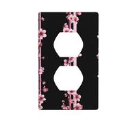 Cubierta decorativa para interruptor de luz, diseño de rayas de cerezas rosas sobre negro, 1 banda, para cocina, baño, tamaño 7 x 11,4 cm