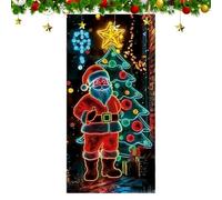 Cubierta Decorativa para La Puerta De Navidad - 2D Plano Santa Árbol Fluorescente Fondo De Fiesta | Cubierta De Puerta | para Fotografía Interior Exterior Cocina Porche