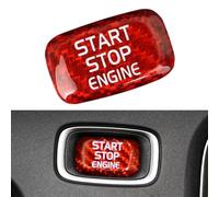 Cubierta del botón de arranque del motor del coche Recorte de fibra de carbono real para Volvo XC60 2009-2017 S60 para V60 2009-2019 Accesorios de decoración interior negro rojo (rojo)