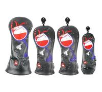 Cubierta del club de golf, 4 unids Red Wine Pattern Wood Golf Headcover - Driver Fairway Woods Head Covers - Cubierta del controlador de golf bordado, cubierta de onda de madera