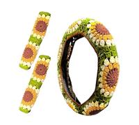 Cubierta del Volante - Agarre Floral, Toque Interior Elegante | Detalles De Viaje Elegantes, Patrón De Crochet De Tejido, Textura Hecha A Mano Transpirable Acabado De Conducción De Verano, Ave