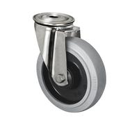 Cubierta elástica sobre llantas de PA, carcasa de acero inoxidable Ø x anchura de rueda 200 x 46 mm, agujero dorsal