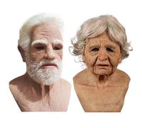 Cubierta facial de anciano - látex realista para Halloween, disfraz de casco ajustable, ancianos espeluznantes, carnaval de teatro, cosplay, casa encantada que proporciona comodidad y estabilidad