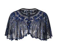 Cubierta Flapper Beads Up Cabo Noche Mujeres Shawl Sequin Blusa de las Mujeres de los años 20 T Camisa Señoras, azul, Tallaúnica