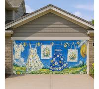 Cubierta floral de crisantemo para puerta de cochera, vestido de verano azul clásico para decoración al aire última intervensión, decoración vibrante de jardín para cambio de imagen del hogar de