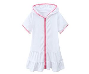 Cubierta genérica traje de baño niña niño cremallera manga corta playa albornoz absorbente vestido de playa europeo, blanco, 3 años