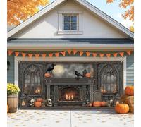Cubierta gótica espeluznante para puerta de garaje, decoración de Halloween de cuervo negro, decoración de otoño grande al aire libre para fiesta de Halloween, decoración de temporada de otoño, 157 x
