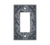 Cubierta gótica para interruptor de luz basculante individual con cabeza de | Ilustración botánica gótica, motivo detallado de rosa y cráneo, estética romántica oscura, cubierta de placa de pared de