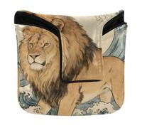 Cubierta japonesa para putter de golf con diseño de león y olas del océano, cierre magnético, fundas para mazo cuadrado de piel sintética