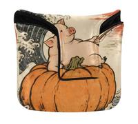 Cubierta japonesa para putter de golf con diseño de olas del océano, cerdo, calabaza, golf, cierre magnético, para mazo, cuadrado, piel sintética