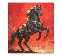 Cubierta magnética con diseño de caballo negro sobre fondo rojo para lavavajillas y refrigerador, decoración limpia y sucia, panel de cubierta para lavavajillas, 58 x 66 cm