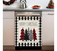 Cubierta magnética de Navidad para lavavajillas, árbol de Navidad, 58,4 x 66 cm, cuadrícula blanca y negra para invierno, para cocina y hogar, reutilizable en cubierta magnética para refrigerador