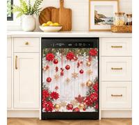 Cubierta magnética de Navidad para lavavajillas, imanes florales de Navidad, decoración de cocina, accesorios para lavavajillas, 58,4 x 66 cm, color verde