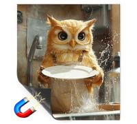 Cubierta magnética para lavavajillas, Cubierta magnética para refrigerador, calcomanía Decorativa Pegatinas para lavavajillas refrigerador Frontal, Búho lavando Platos