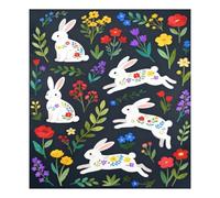 Cubierta magnética para puerta de lavavajillas, diseño de conejos florales en color negro, 58 x 66 cm