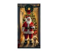 Cubierta navideña para puerta de entrada, telón de fondo de 35,4 x 70,8 pulgadas con diseño de perro de Papá Noel, cubierta navideña plana 2D para puerta de garaje para vacaciones, cumpleaños, cocina,