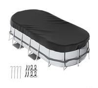 Cubierta ovalada para piscinas elevadas, lona protectora de poliéster resistente a la intemperie con accesorios, impermeable y protección de hojas para piscinas rectangulares y con marco de metal