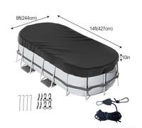 Cubierta ovalada para piscinas elevadas sobre el suelo, cubierta de poliéster resistente a la intemperie con sistema de trinquete de ajuste rápido, se adapta a 274 x 549 cm a 549 x 1006 cm, color