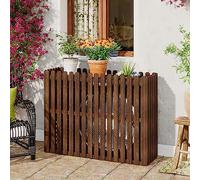 Cubierta para aire acondicionado al aire libre, protector de estante de madera impermeable y resistente al polvo para unidades de aire acondicionado, soporte para plantas, marrón, tamaño 85 x 35 x 84