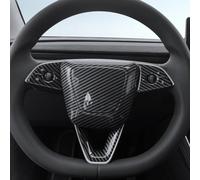 Cubierta para botones de volante de fibra de carbono auténtica para Tesla para modelo 3 Y YL 2023-2026, negro brillante decorativo Trim Interior Protección contra arañazos Fácil montaje sin