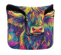 Cubierta para cabeza de palo de golf con cierre magnético, para mazo, cuadrado, piel sintética, impermeable, vaca de las tierras altas, colorido psicodélico