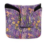 Cubierta para cabeza de putter con cierre magnético para la mayoría de las marcas, impermeable, piel sintética, flores Art Deco, acuarela, morado