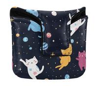 Cubierta para cabeza de putter de golf con cierre magnético, cubierta para mazo de golf, cuadrada, impermeable, piel sintética, espacial, gatos, planetas, estrellas
