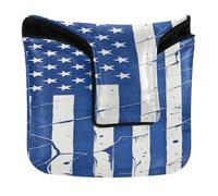 Cubierta para cabeza de putter de golf con cierre magnético, cubierta para mazos y piel sintética cuadrada, impermeable, vintage, grunge, bandera de Estados Unidos, arte patriótico y 4 de julio