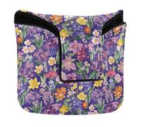 Cubierta para cabeza de putter de mazo, cierre magnético, cubierta para cabeza de putter de golf, para mazo, cuadrado, impermeable, piel sintética, flores Art Deco, acuarela, morado