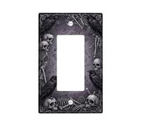 Cubierta para interruptor de luz basculante gótico con diseño de calavera | Motivos góticos de calavera, fondo humorístico, ilustraciones detalladas de cuervo, estilo gótico académico decorativo