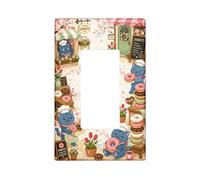 Cubierta para interruptor de luz basculante individual de cocina con diseño de gato, bonita dona juguetona flor primavera melocotón plástico tamaño estándar placa decorativa para el hogar, sala de