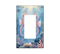 Cubierta para interruptor de luz basculante individual, diseño de caballitos de mar, fantasía, coral, verano, azul, plástico, tamaño estándar, placa decorativa para el hogar, sala de estar, dormitorio