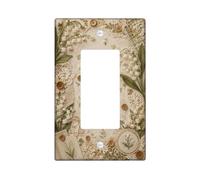 Cubierta para interruptor de luz basculante individual, diseño de flores, vintage, rústico, con botón de hoja, color beige, tamaño estándar, detalles de plástico, placas de interruptor de pared para