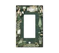 Cubierta para interruptor de luz basculante individual para baño, diseño de hojas elegantes, ventilador de espejo, ninguno de plástico verde, tamaño estándar, placas de pared decorativas para sala de