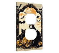 Cubierta para interruptor de luz de gato de Halloween, cubierta de toma, calabazas y murciélagos nocturnos espeluznantes, decoración de otoño, estilo gótico para fiesta de Halloween, termoplástico