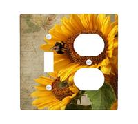 Cubierta para interruptor de luz de girasol/cubierta de toma, amarillo brillante floral para decoración del hogar, estilo rústico de granja, tamaño estándar dúplex