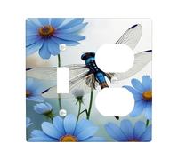 Cubierta para interruptor de luz de libélula azul, cubierta de toma, diseño floral para decoración de primavera, placas de pared termoplásticas, tamaño estándar dúplex