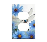 Cubierta para interruptor de luz de libélula azul, cubierta de toma, diseño floral para decoración de primavera, placas de pared termoplásticas, tamaño estándar, salida dúplex individual