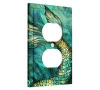 Cubierta para interruptor de luz trasera de sirena, escalas azul aguamarina para decoración subacuática, placas de pared termoplásticas, salida dúplex individual de tamaño estándar