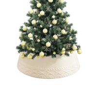 Cubierta para la base del árbol de Navidad, anillo de punto crema, cuello decorativo con borde rombico, acento inferior de árbol, fácil de poner, estilo de punto crema suave para casa de campo y hogar