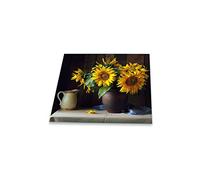 Cubierta para placa de vitrocerámica, 1 pieza, 60 x 52 cm, girasol, color negro y amarillo, protección contra salpicaduras, placa de cristal, cubierta de vitrocerámica, protección de vitrocerámica,