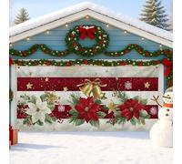 Cubierta para puerta de cochera con diseño de flor de pascua de Navidad, decoración de puerta grande de invierno, decoración festiva de fondo para fiestas de Navidad para interiores y exteriores, 157