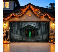 Cubierta para puerta de cochera con escena de Halloween de bosque embrujado | Escena de bosque espeluznante, decoraciones de puerta de garaje, bosque brumoso, luz brillante espeluznante