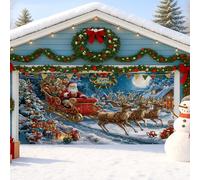 Cubierta para puerta de cochera de trineo de Papá Noel, coloridas decoraciones de invierno para el país de las maravillas, decoración festiva de Navidad al aire libre para temporada de vacaciones, 157