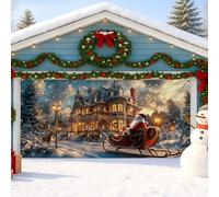 Cubierta para puerta de cochera de trineo de Papá Noel, escena decorativa del país de las maravillas de invierno, decoración festiva al aire libre, decoración de espíritu navideño de 157 x 71 pulgadas
